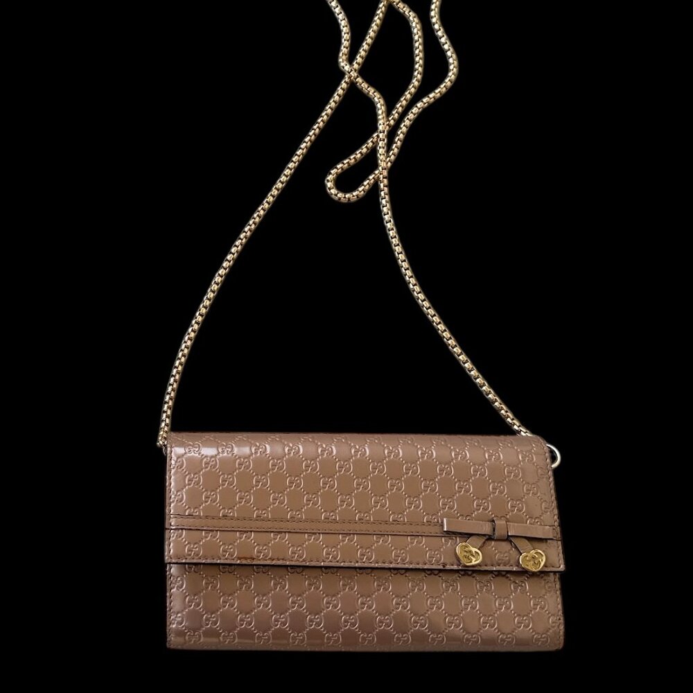 Gucci Guccissima Metalic Pinkish Beige GG Heart Charm Bow Wallet - Picture 2 of 13